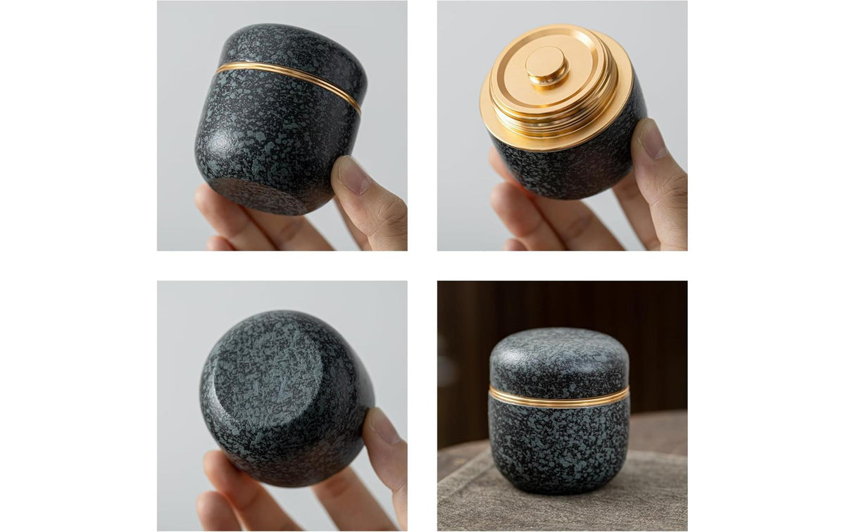 Teanagoo Vorratsdose 80 ml, Ø 12 × 9 cm, Keramik/Aluminiumlegierung, Schwarz