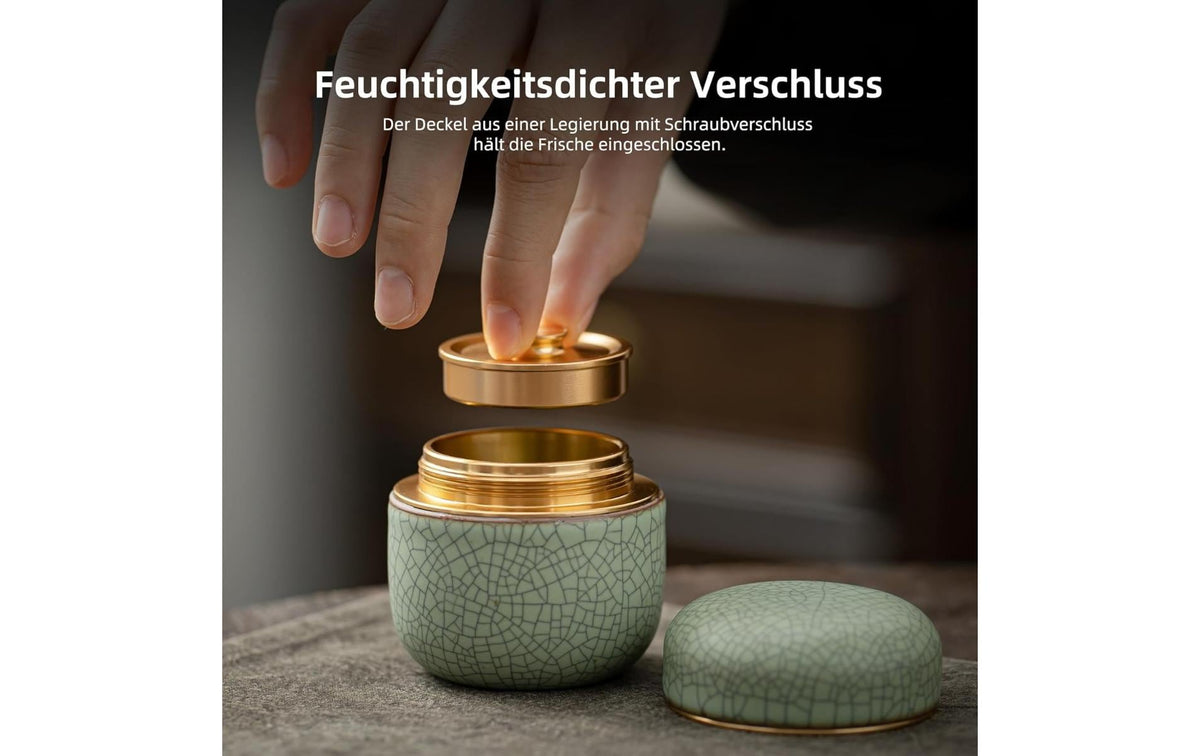 Teanagoo Vorratsdose 80 ml, Ø 6,2 × 9 cm, Keramik/Aluminiumlegierung, Hellgrün