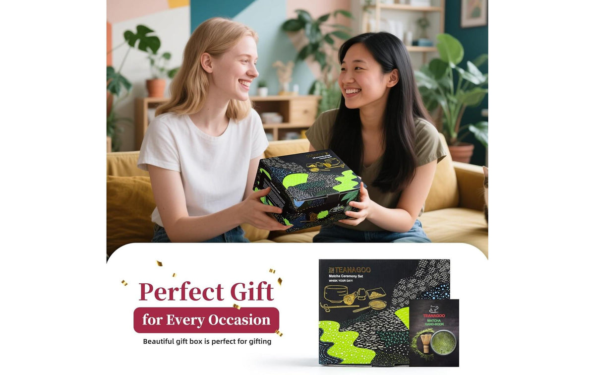 Teanagoo Matcha-Set 10-teilig, 510 ml, H 13 cm, Keramik/Bambus/Baumwolle, Schwarz