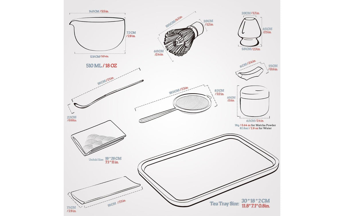 Teanagoo Matcha-Set 10-teilig, 510 ml, H 13 cm, Keramik/Bambus/Baumwolle, Schwarz