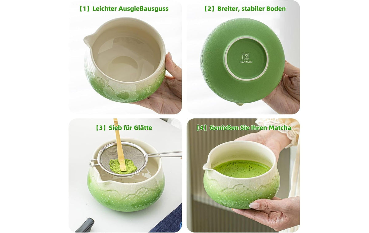 Teanagoo Teesieb, 7-teilig, 560 ml, H 10 cm, Keramik/Bambus/Baumwolle, mit Edelstahlfilter, Grün