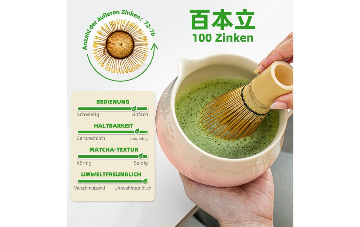 Teanagoo Matcha-Set 7-teilig, 510 ml, H 10 cm, Keramik/Bambus/Baumwolle, mit Edelstahlfilter, Rosa