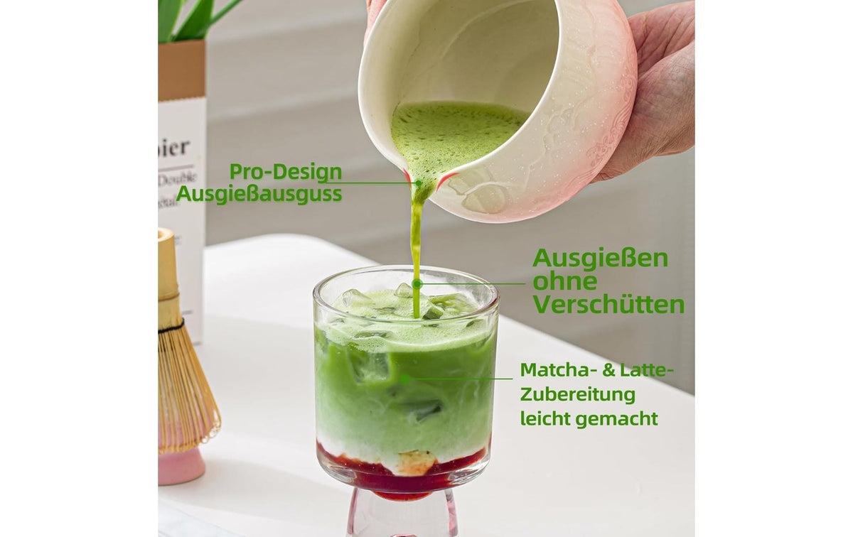 Teanagoo Matcha-Set 7-teilig, 510 ml, H 10 cm, Keramik/Bambus/Baumwolle, mit Edelstahlfilter, Rosa