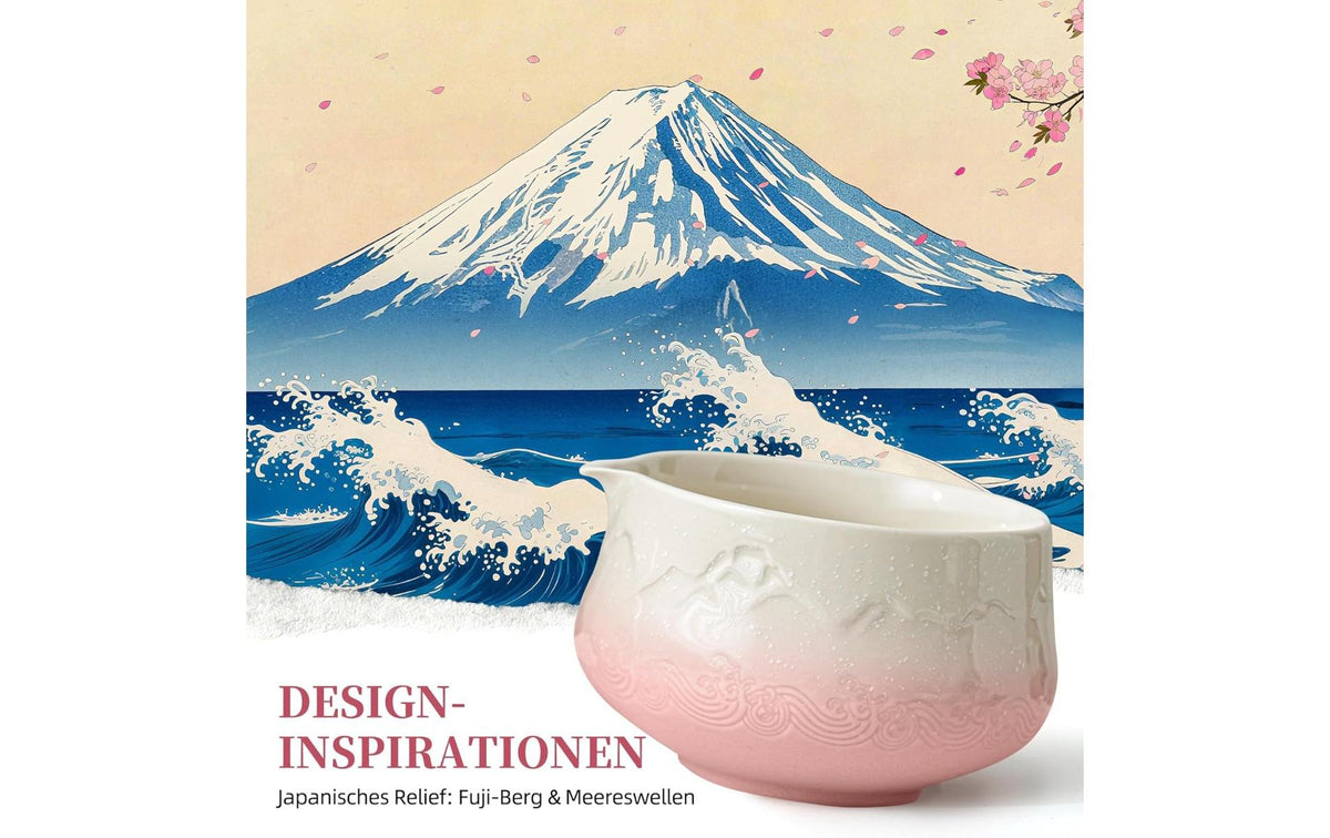 Teanagoo Matcha-Set 7-teilig, 510 ml, H 10 cm, Keramik/Bambus/Baumwolle, mit Edelstahlfilter, Rosa