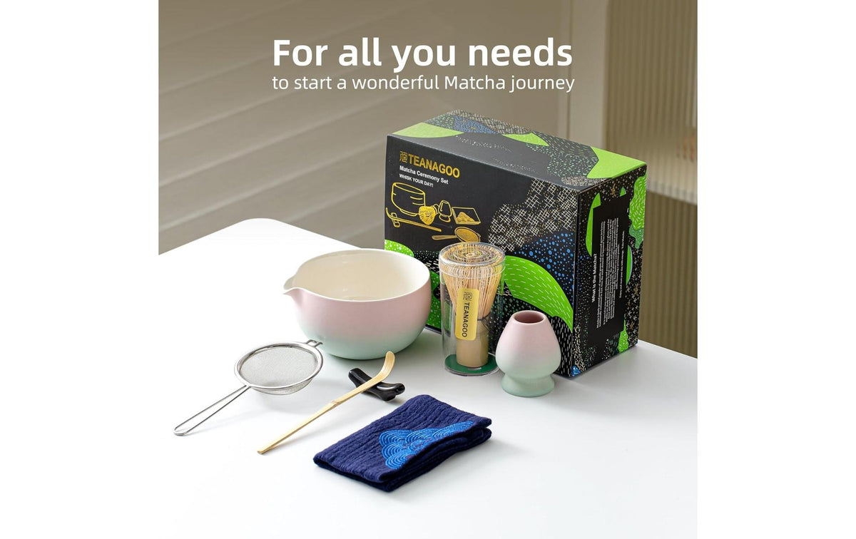 Teanagoo Teezubehör-Set, 510 ml, Keramik/Bambus, Blau/Rosa, mit Edelstahlfilter
