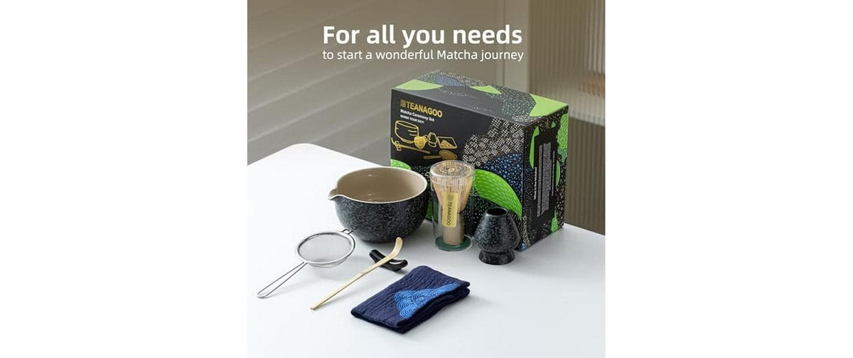 Teanagoo Matcha-Set 510 ml, 10 cm, 7-teilig, Keramik/Bambus, Schwarz