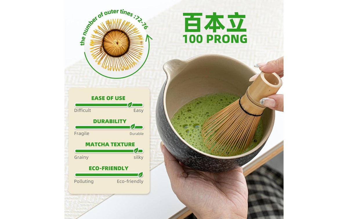 Teanagoo Matcha-Set 510 ml, 10 cm, 7-teilig, Keramik/Bambus, Schwarz