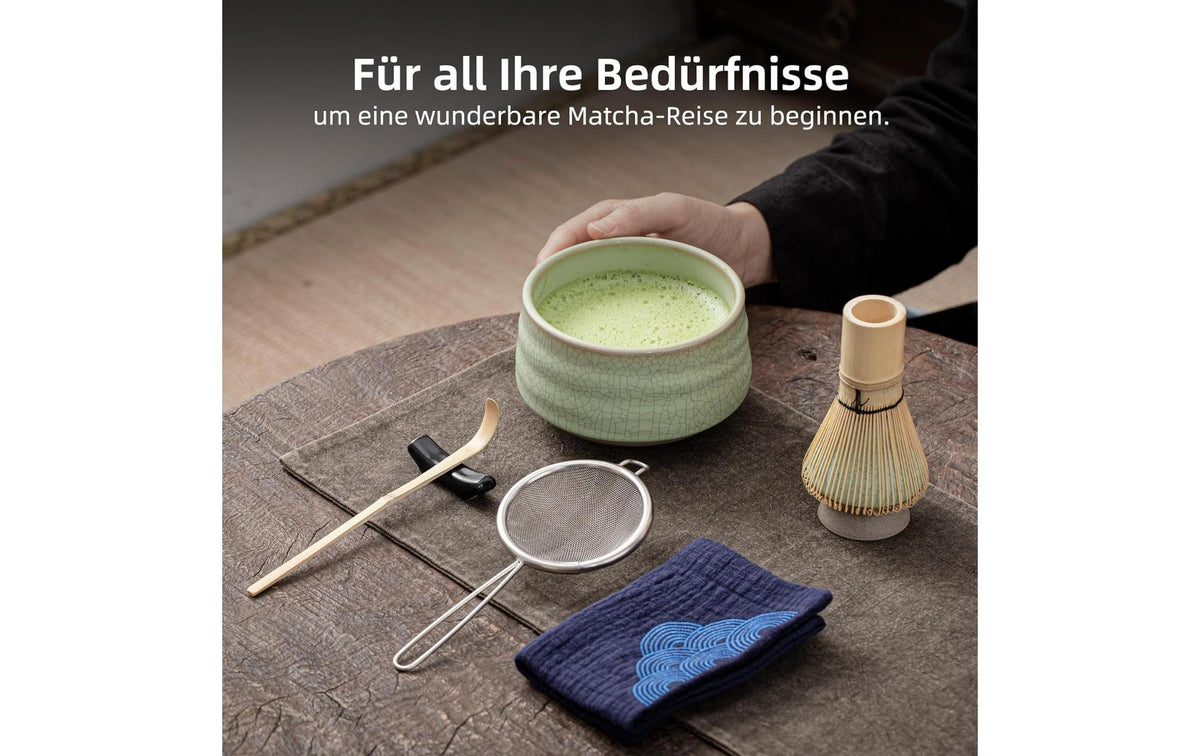 Teanagoo Matcha-Set 510 ml, 10 cm, Keramik/Bambus, mit Edelstahlfilter, Hellgrün, 7-teilig