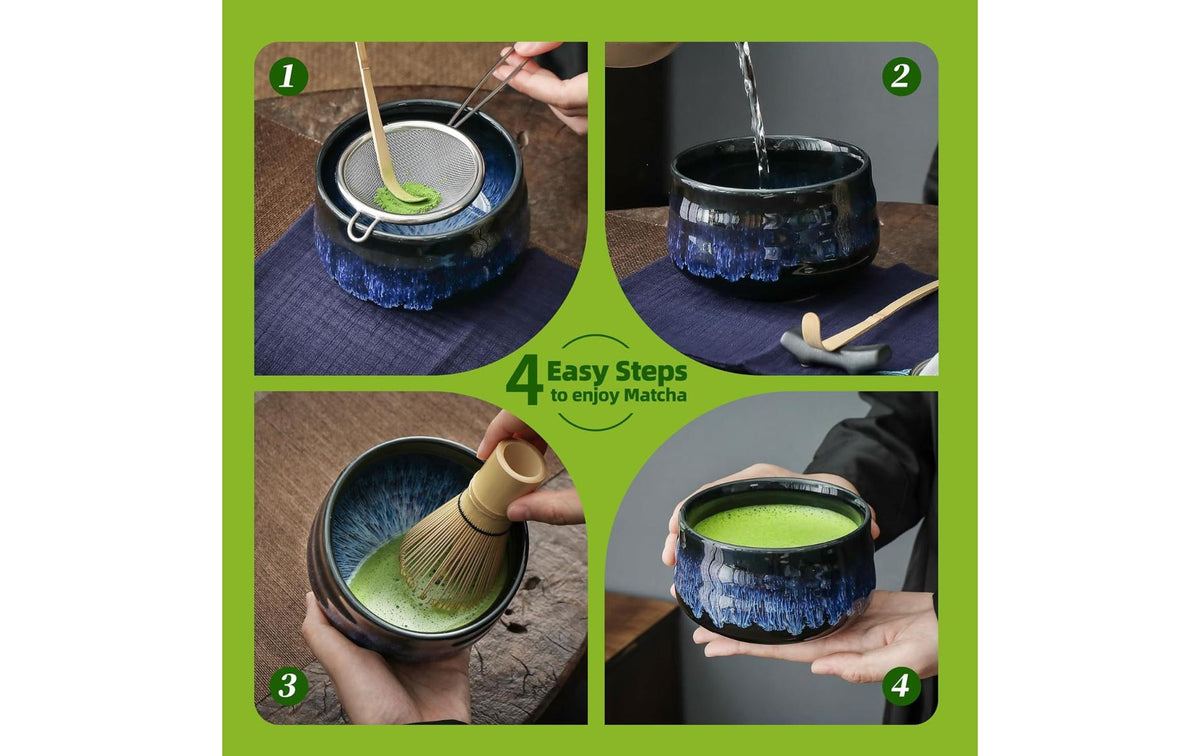 Teanagoo Matcha-Set 7-teilig, 510 ml, 10 cm, Keramik/Bambus/Edelstahl/Porzellan, Dunkelblau