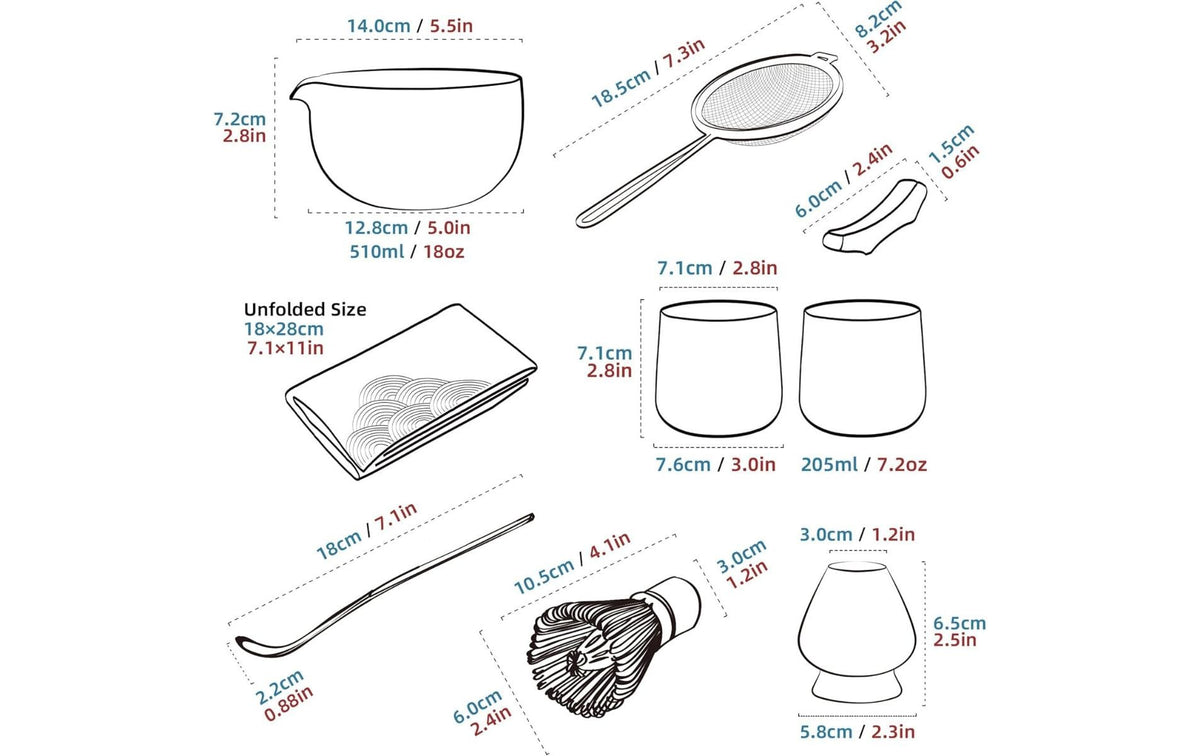 Teanagoo Matcha-Set 9-teilig, 510 ml, 10 cm, Keramik/Baumwolle/Edelstahl/Bambus, rosa/weiss, mit Edelstahlfilter