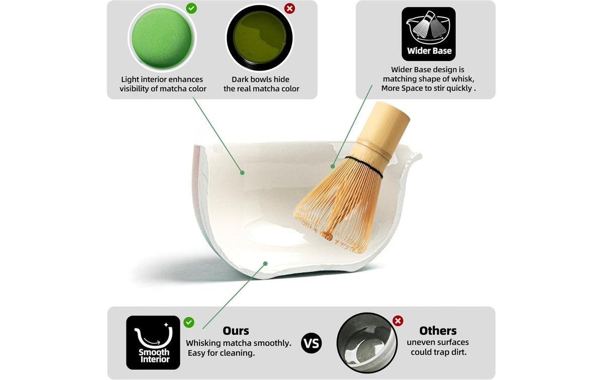 Teanagoo Matcha-Set 9-teilig, 510 ml, 10 cm, Keramik/Baumwolle/Edelstahl/Bambus, rosa/weiss, mit Edelstahlfilter