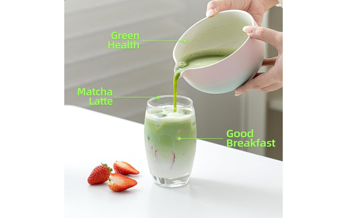 Teanagoo Matcha-Set 9-teilig, 510 ml, 10 cm, Keramik/Baumwolle/Edelstahl/Bambus, rosa/weiss, mit Edelstahlfilter