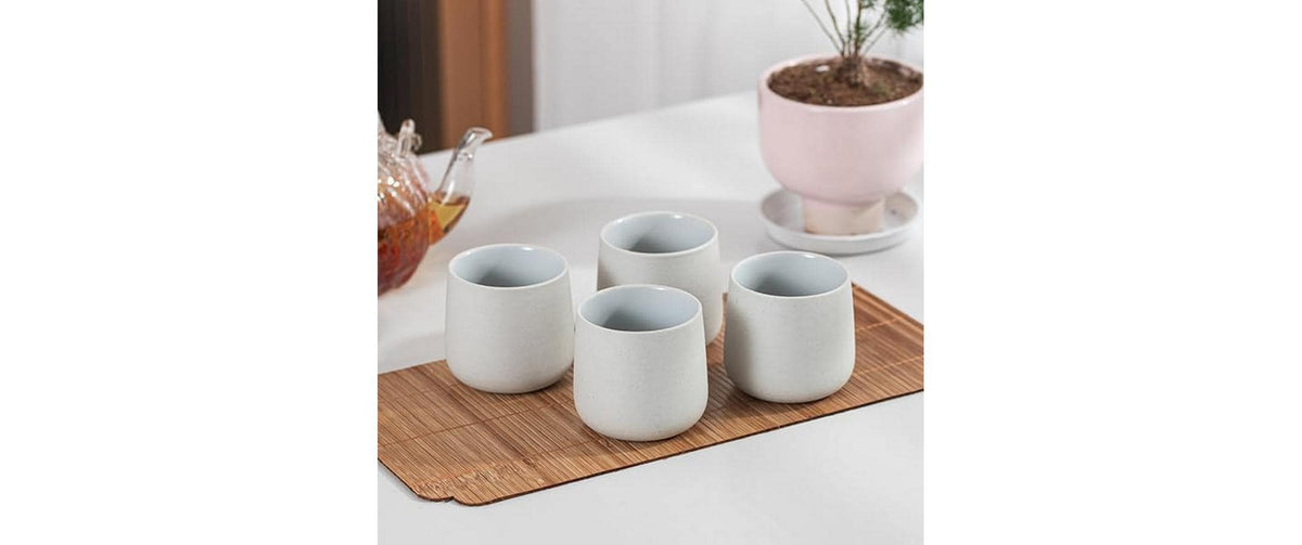 Teanagoo Teetassen – 4er Set, 205 ml, H 10,0 cm, Porzellan, Hellgrau, spülmaschinenfest, mikrowellengeeignet