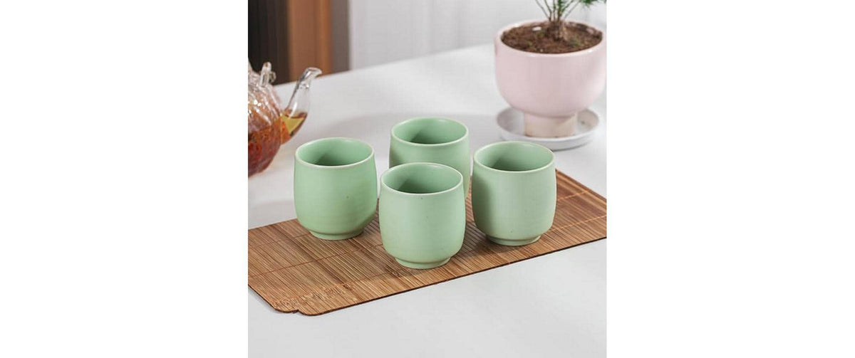 Teanagoo Teetassen – 4er Set, 200 ml, H 10 cm, Porzellan, Grün, spülmaschinenfest, mikrowellengeeignet