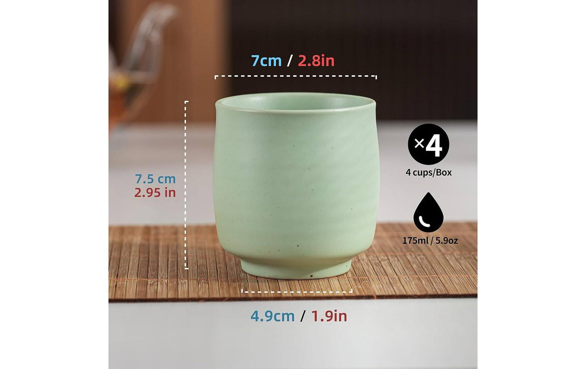 Teanagoo Teetassen – 4er Set, 200 ml, H 10 cm, Porzellan, Grün, spülmaschinenfest, mikrowellengeeignet
