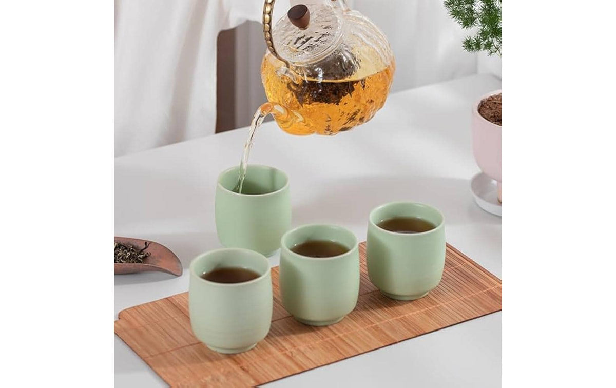 Teanagoo Teetassen – 4er Set, 200 ml, H 10 cm, Porzellan, Grün, spülmaschinenfest, mikrowellengeeignet