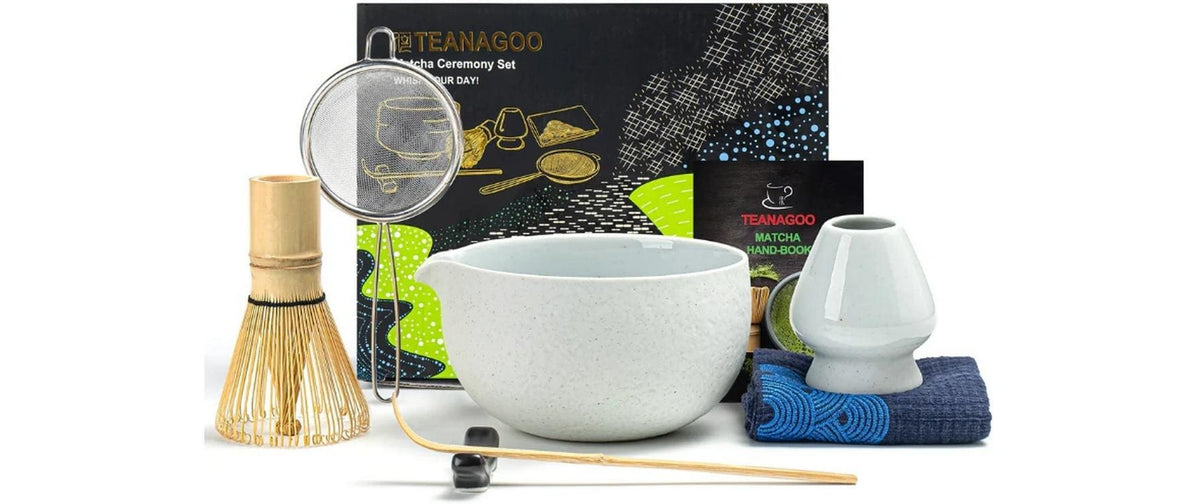 Teanagoo Matcha-Set 7-teilig, 510 ml, Keramik/Bambus/Edelstahl/Baumwolle, Hellgrau