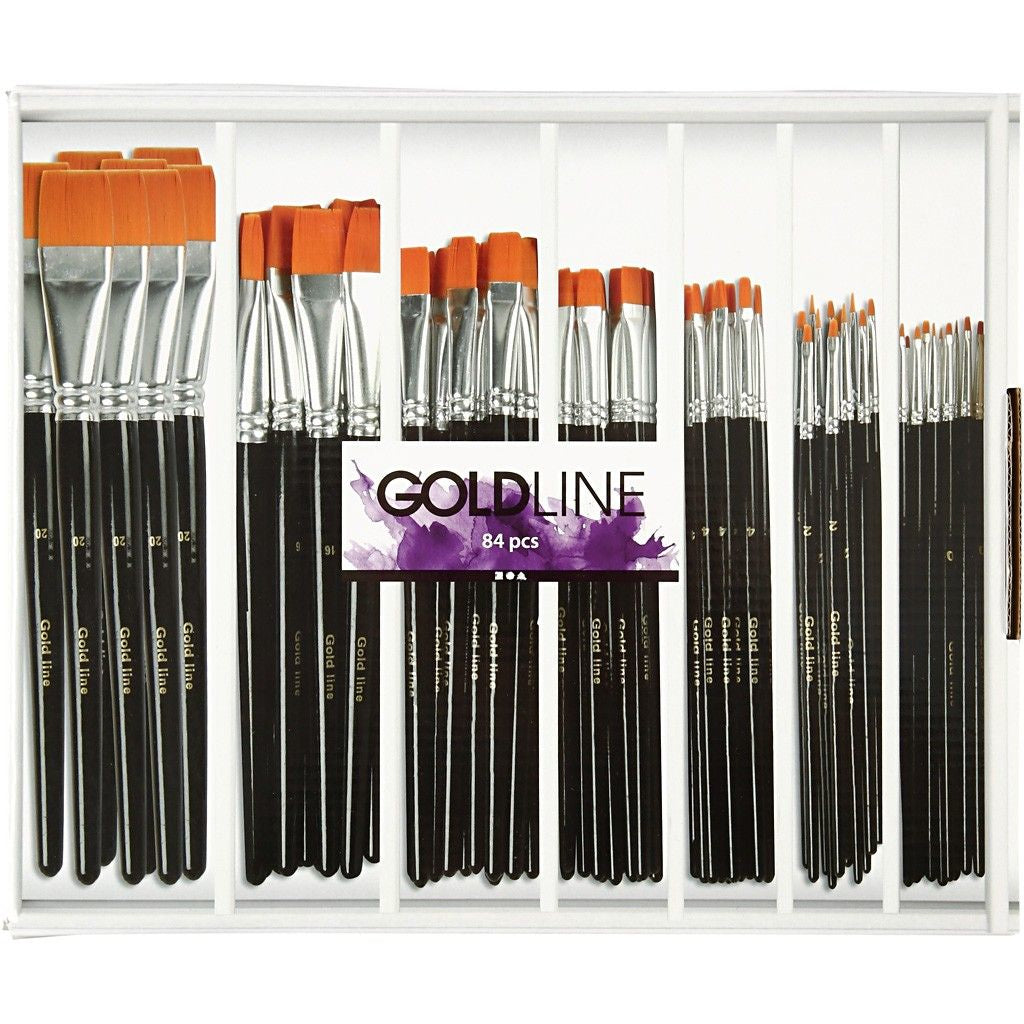 Creativ Company Pinsel-Set – Flachpinsel, Nylon, Grössen 0/2/4/8/12/16/20, 84 Stück