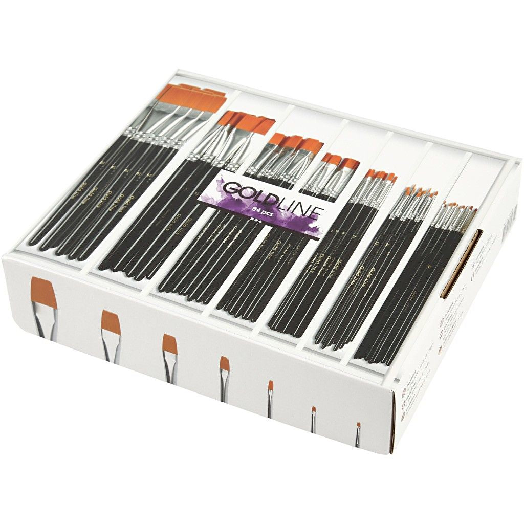 Creativ Company Pinsel-Set – Flachpinsel, Nylon, Grössen 0/2/4/8/12/16/20, 84 Stück