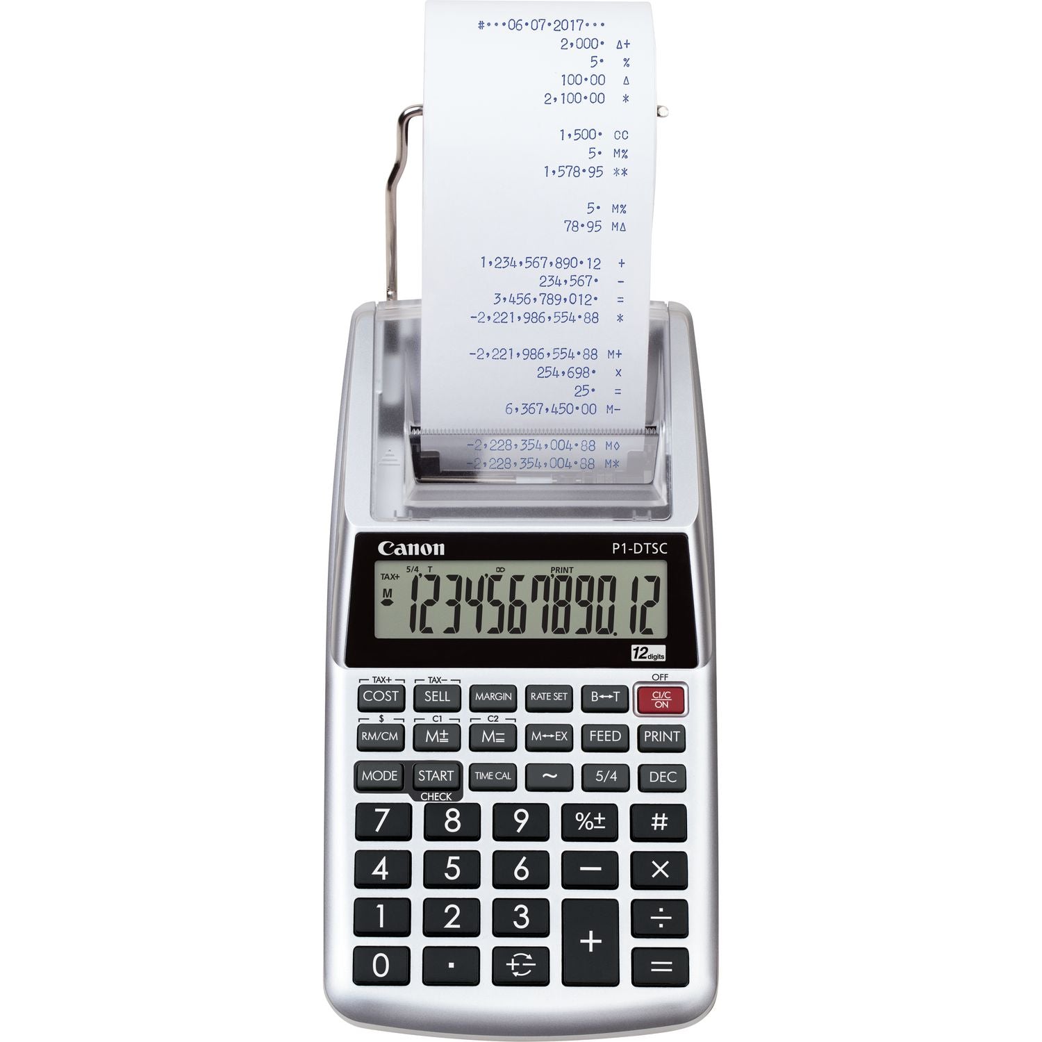 Canon Tischrechner, druckend CA-P1DTSC II HWB – 12-stellig, 2-farbig, LCD, Steuer/Währung, Netz/Batterie