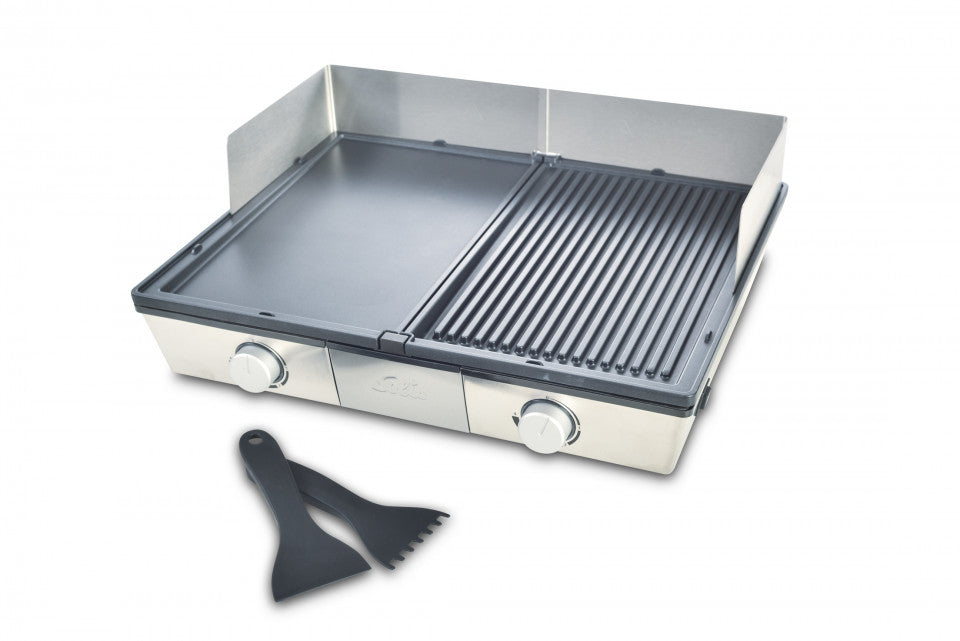 Solis Tischgrill Deli 7951 – 20 × 32 cm Grillfläche, 2 Zonen, 2200 W – Edelstahl