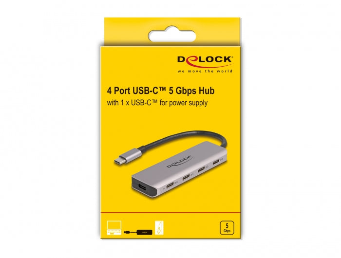 DeLOCK USB-Hub – USB-C, 4× USB, für Windows/Mac/Linux