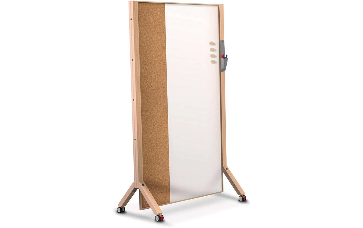 MAUL Kombiboard MAULwood – Kork/Whiteboard, magnetisch – 110 × 180 cm – braun/weiss, Holzrahmen