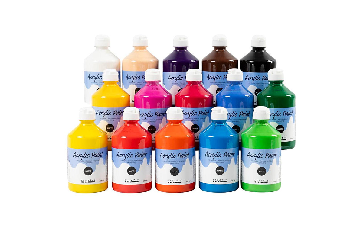 Creativ Company Acrylfarbe – Mehrfarbig, Matt – 15×500 ml (7,5 l) – für Karton, Papier, Pappe