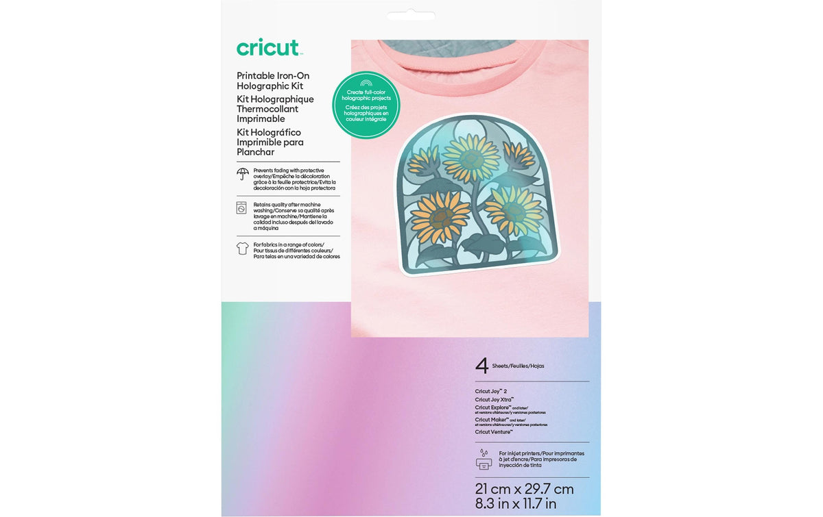 Cricut Aufbügelfolie Mehrfarbig, holografisch – A4, Inkjet, 4 Blatt