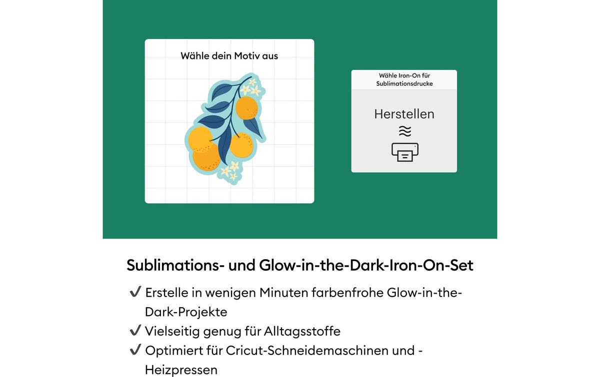 Cricut Aufbügelfolie Weiss (leuchtet im Dunkeln) – A4, Sublimation, für Schneideplotter, 4 Blatt