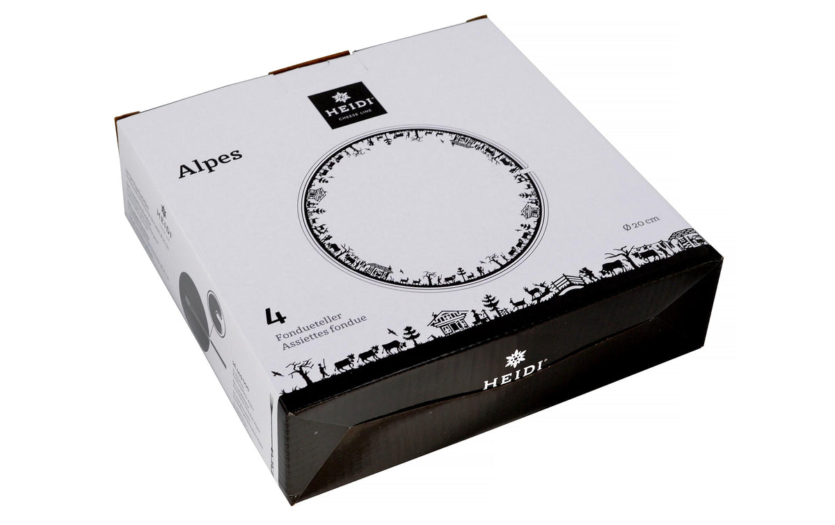 Heidi Cheese Line Fondueteller ALPES – 4er Set, Ø 20,0 cm, Keramik, Weiss