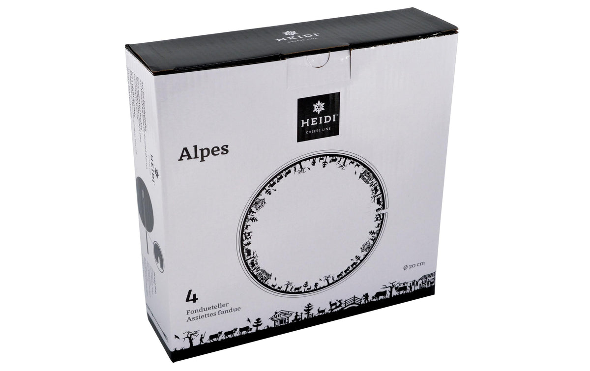 Heidi Cheese Line Fondueteller ALPES – 4er Set, Ø 20,0 cm, Keramik, Weiss