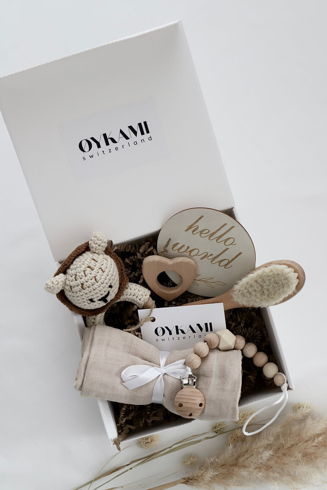 OYKAMI Geschenkbox Zürich – 18,5 × 7,0 × 18,5 cm – ab 0 J. – Baumwolle, Holz – braun, beige