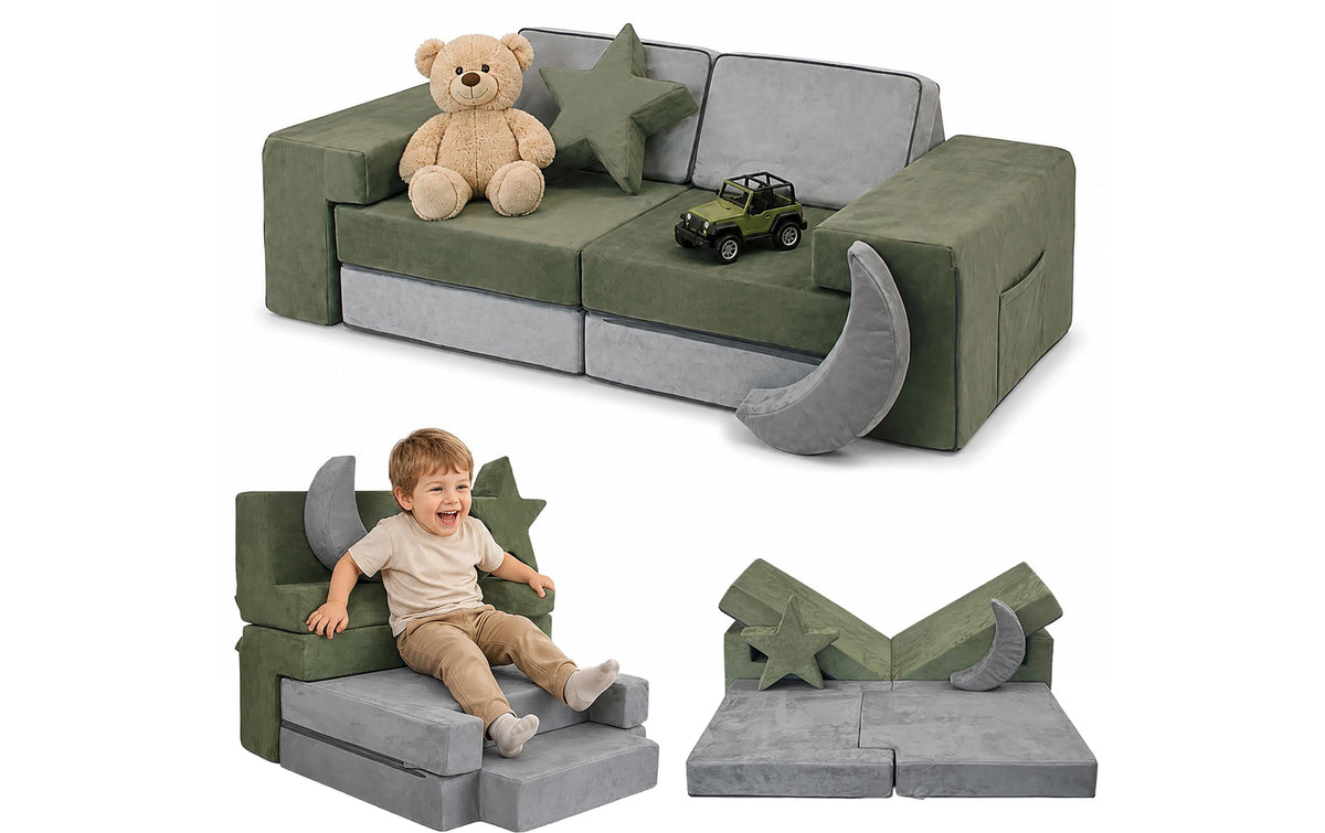 Relaxdays Beistelltisch – 140 × 65 × 45 cm – Kunststoff & Polyester – Dunkelgrün/Grau