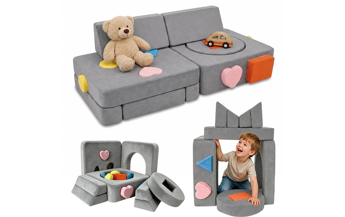 Relaxdays Beistelltisch – 130 × 65 × 40 cm – Kunststoff & Polyester – Blau/Grau/Orange