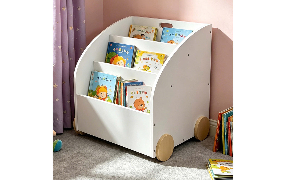 Relaxdays Kinder-Bücherregal – 3 Böden – 40 × 46 × 43,5 cm – hellbraun/weiss – MDF