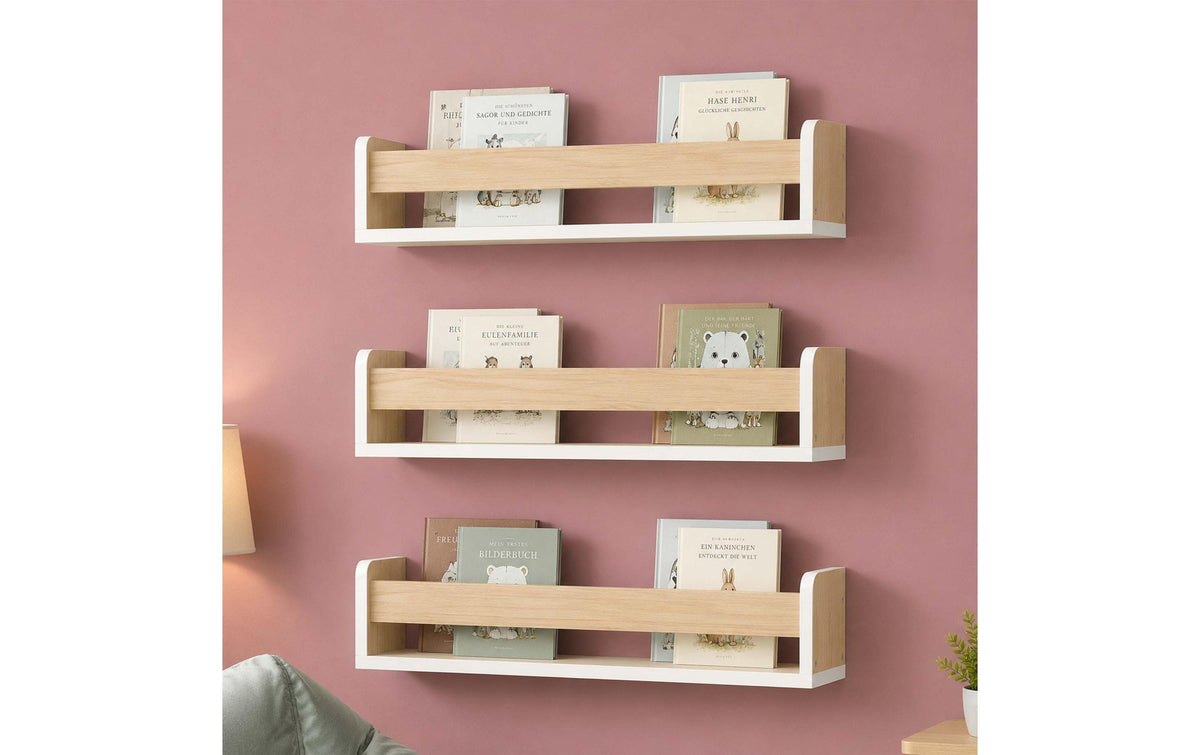 Relaxdays Wandregal – Wandmontage – 3 Böden – 58 × 12 × 10 cm – Hellbraun – MDF