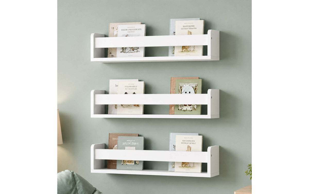 Relaxdays Wandregal – Wandmontage – 58 × 12 × 10 cm – Weiss – MDF – 3 Stk.
