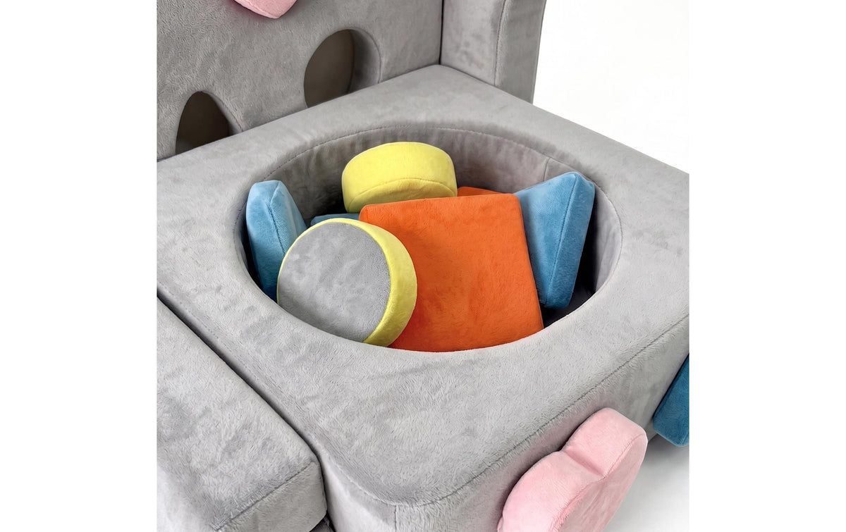 Relaxdays Beistelltisch – 130 × 65 × 40 cm – Kunststoff & Polyester – Blau/Grau/Orange