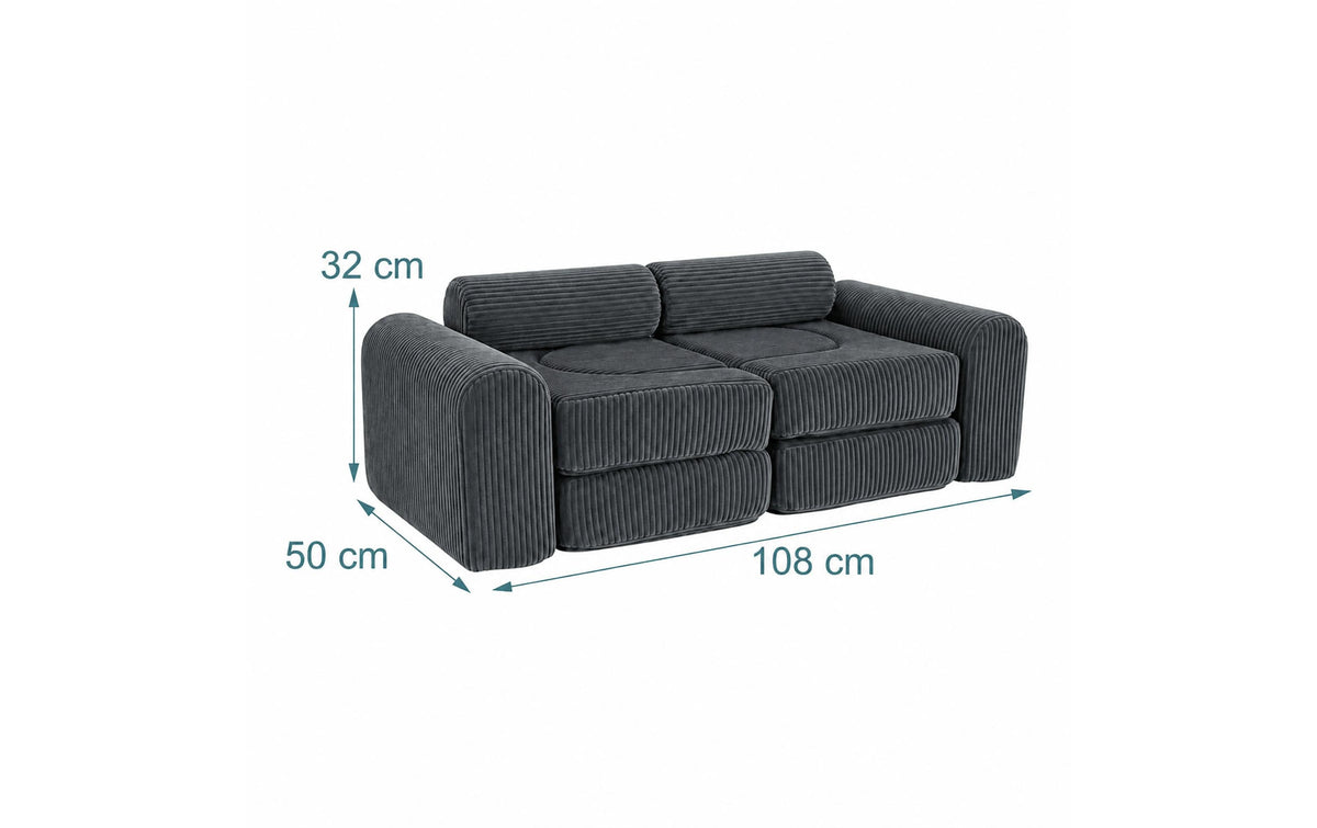 Relaxdays Beistelltisch Modulares Spielsofa – 108 × 50 × 32 cm – Kunststoff & Polyester – Grau – mit 10 Teilen