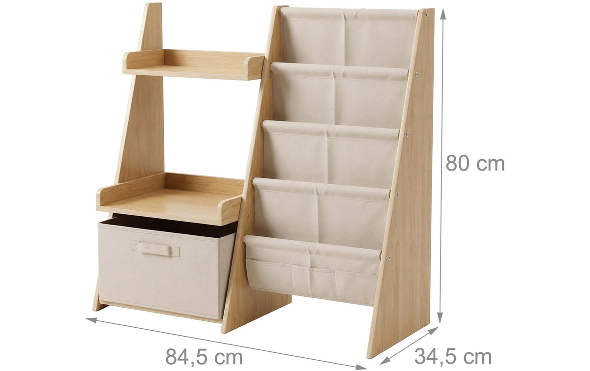 Relaxdays Kinder-Bücherregal – 2 Böden – 84,5 × 34,5 × 80 cm – Hellbraun/Weiss – MDF