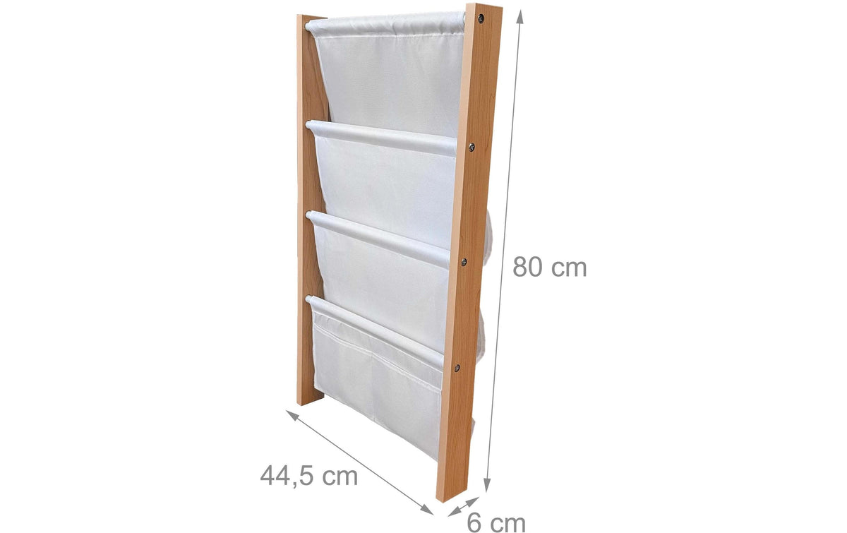 Relaxdays Wandregal – 7 Böden – 44,5 × 6 × 118 cm – Hellbraun/Weiss – MDF/Polyester/Stahl