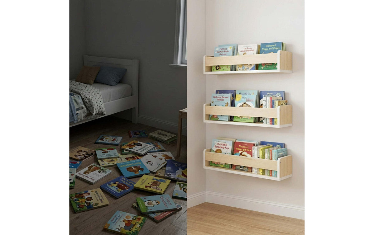 Relaxdays Wandregal – Wandmontage – 3 Böden – 58 × 12 × 10 cm – Hellbraun – MDF