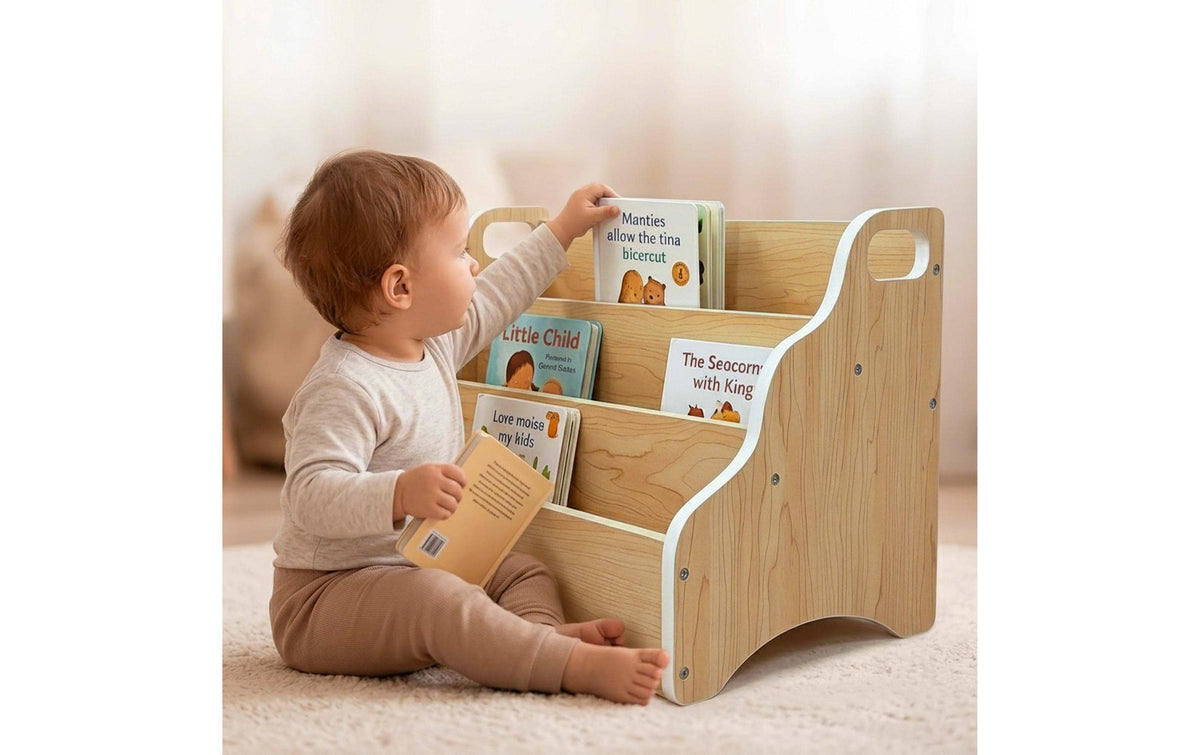 Relaxdays Kinder-Bücherregal – 3 Böden – 51 × 28 × 31 cm – Hellbraun – MDF