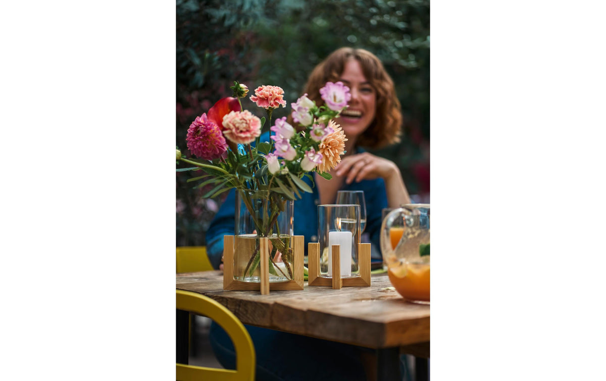 Duni Esme Laterne – Glas & Bambus, transparent – 12 × 17,4 × 13,2 cm – 6-teilig