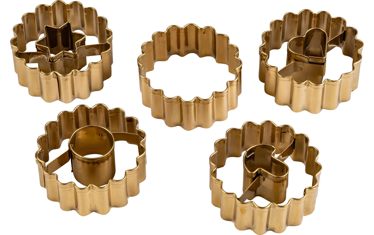 Dr. Oetker Holiday Joy Linzer – Muffinförmchen 5-teilig, Edelstahl, Gold