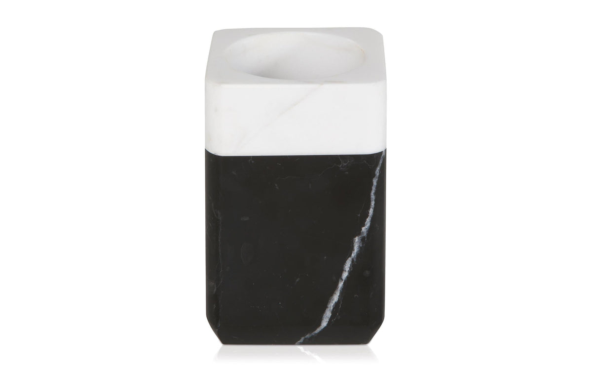 Möve Zahnbürstenhalter – Marmor, 7,1×7,1×11,1 cm, Schwarz/Weiss