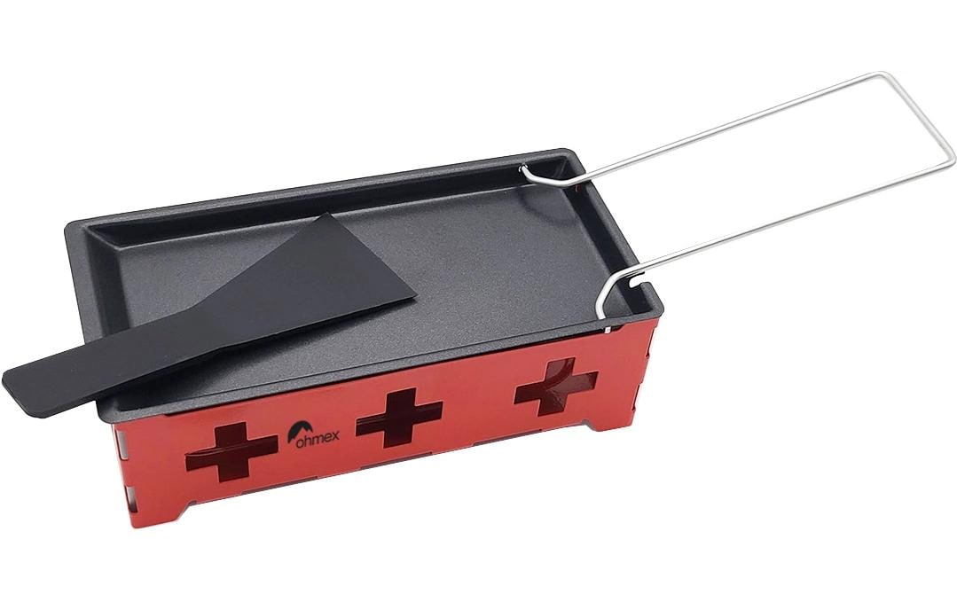 Ohmex Mini-Raclette – 4 Teelichter, Antihaftbeschichtet, Metall – Rot/Schwarz