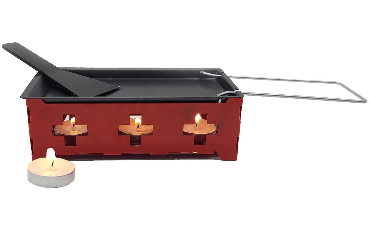 Ohmex Mini-Raclette – 4 Teelichter, Antihaftbeschichtet, Metall – Rot/Schwarz