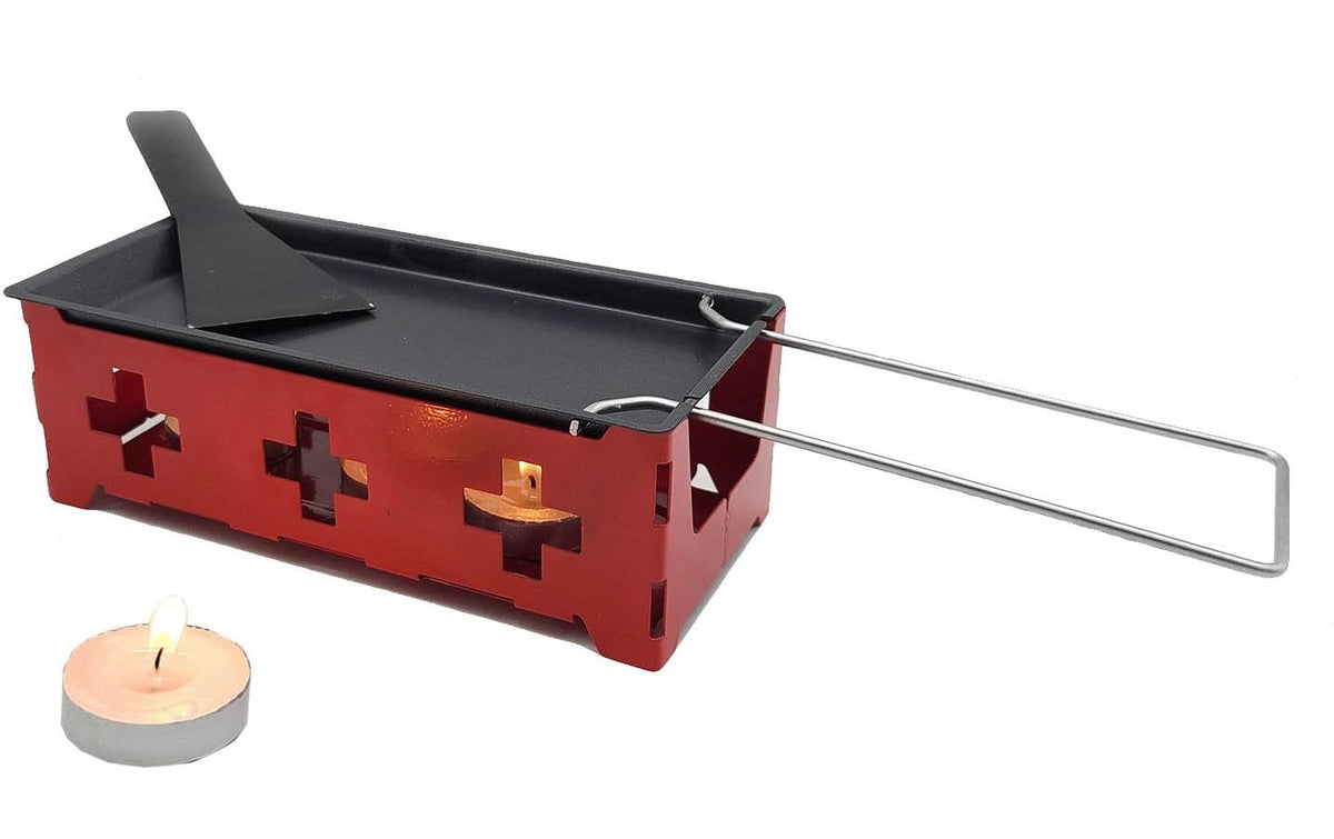 Ohmex Mini-Raclette – 4 Teelichter, Antihaftbeschichtet, Metall – Rot/Schwarz